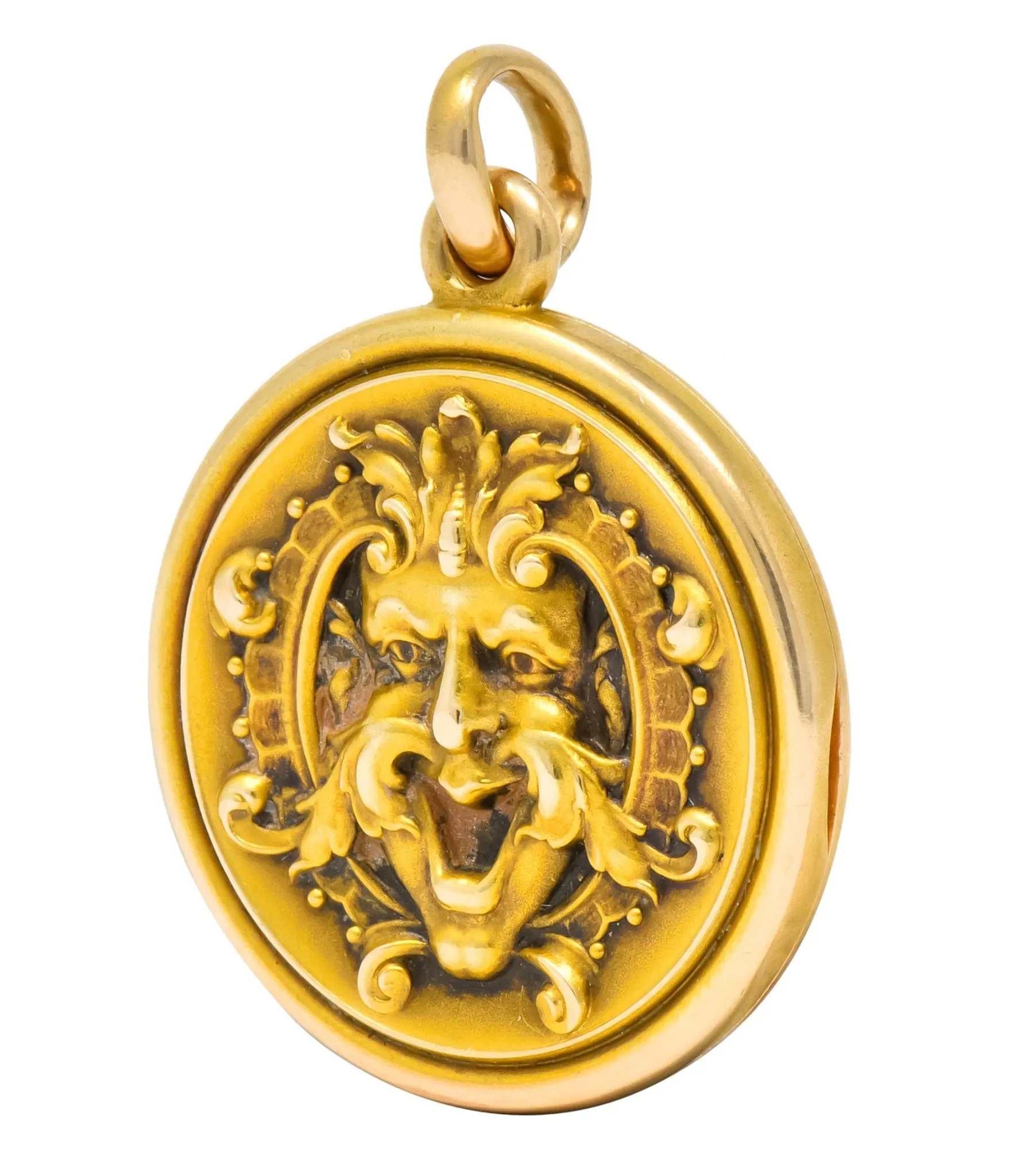 Whiteside & Blank Art Nouveau 14 Karat Gold Green Man Foliate Locket