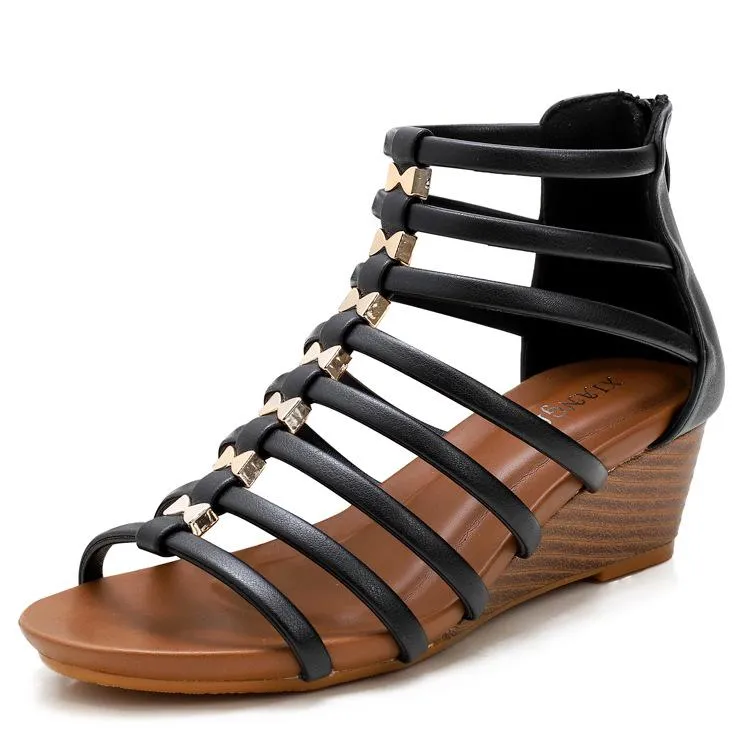 Women's Summer Fashion Sexy Hollow Fishbone Gladiator Wedge Shoes