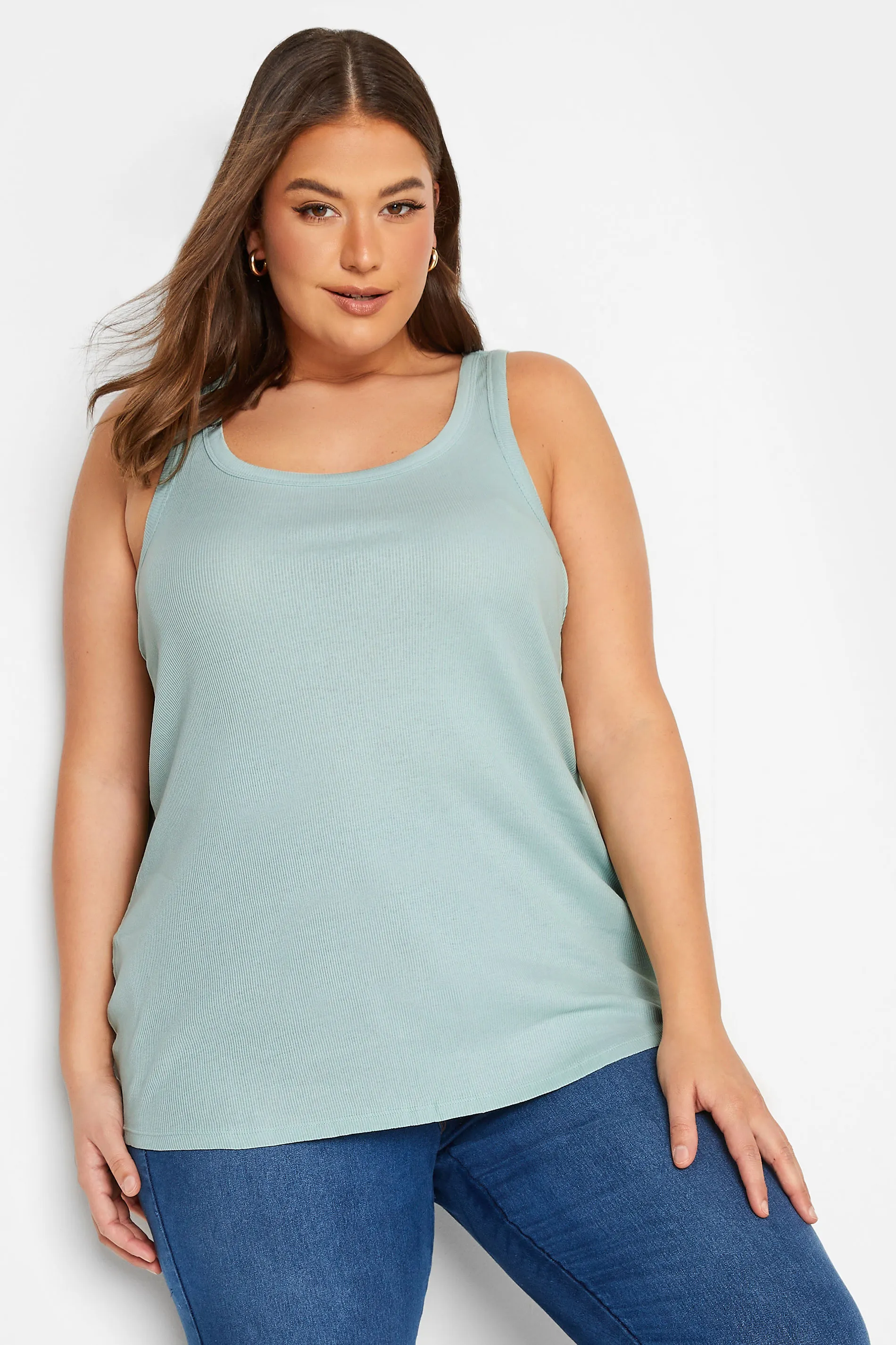 YOURS Curve Mint Green Ribbed Racer Back Vest Top