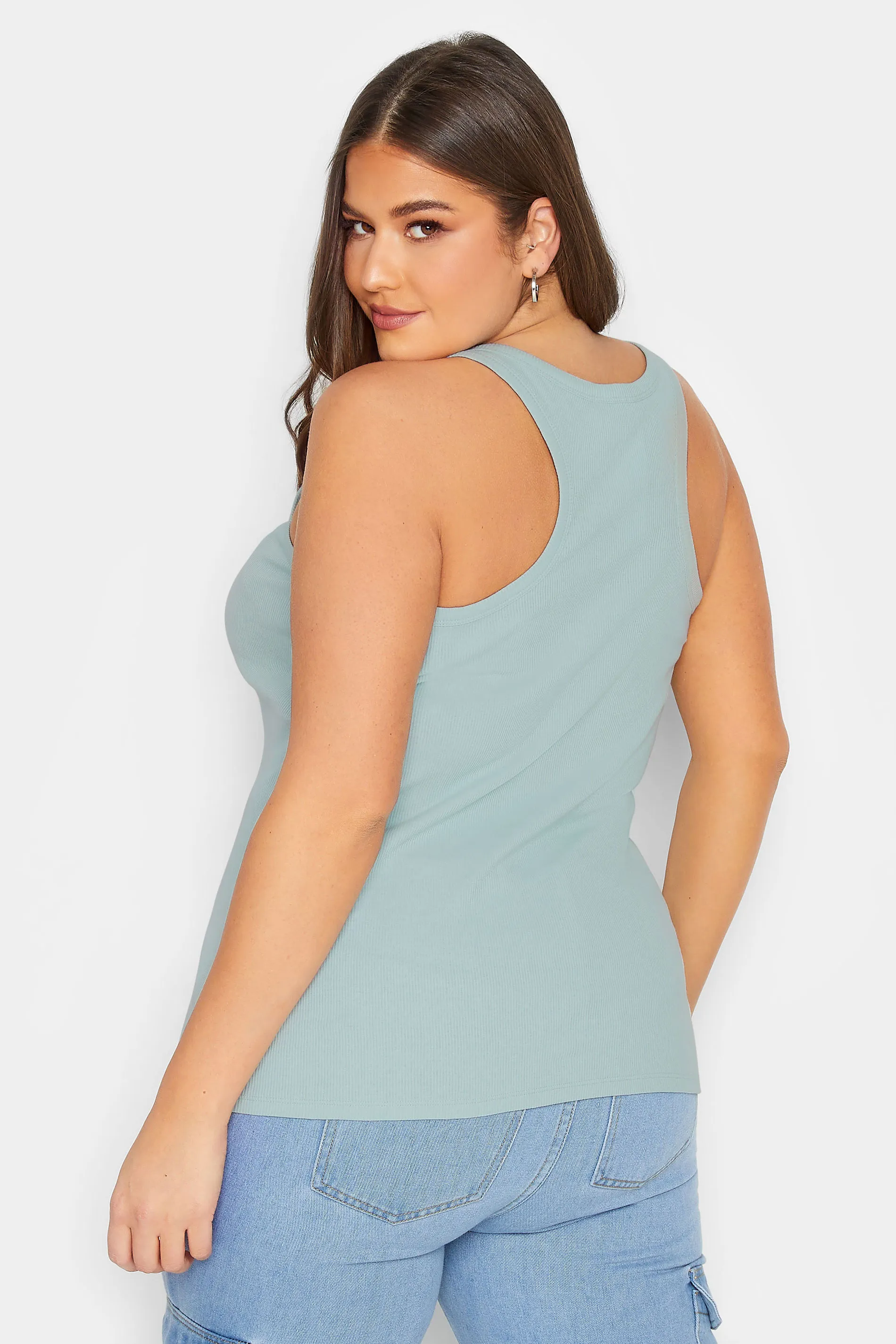 YOURS Curve Mint Green Ribbed Racer Back Vest Top